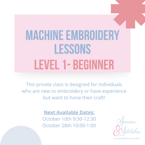 Machine Embroidery Lessons - Level 1 ($400) or Level 2 ($300)