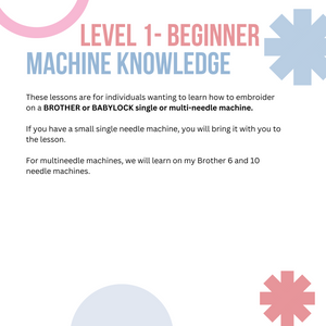 Machine Embroidery Lessons - Level 1 ($400) or Level 2 ($300)