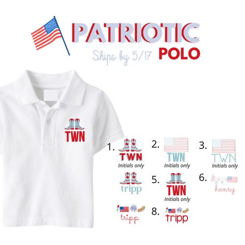 White Short Sleeve Patriotic Polo - Ships by 5/17